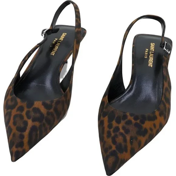 Saint Laurent Cherish Leopard-Print Slingback Pointed-Toe Pumps Women's US 8M - Picture 5 of 6